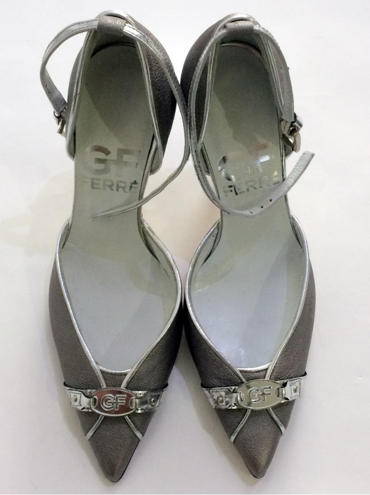 Туфли из натуральной кожи 580530-серебро, каблук пластиковый