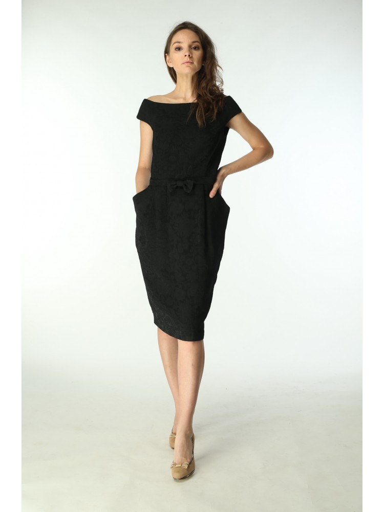 Платье GABRIO от LUISA SPAGNOLI из жаккарда черного цвета на подкладе